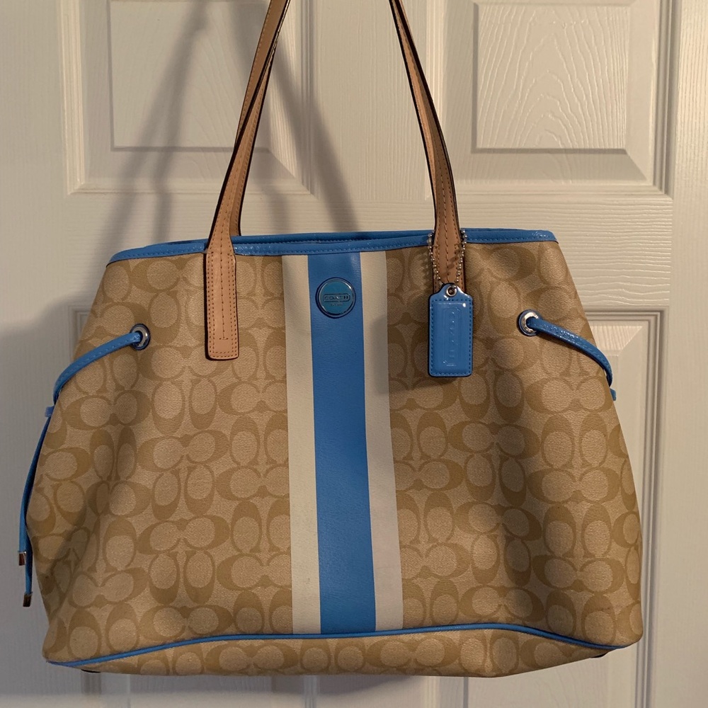 XL Coach Bag tan blue